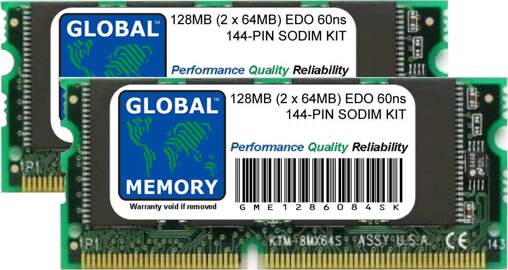 128MB (2 x 64MB) EDO 60ns 144-PIN SODIMM MEMORY RAM KIT FOR IBM LAPTOPS/NOTEBOOKS
